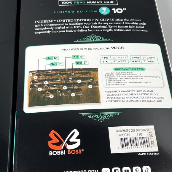 Indi Remi 9 Pc 10” Clip-in #1B Off Black Super Romance Curl Human Virgin Hair - Picture 7 of 9